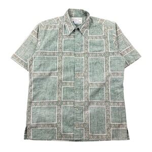 Reyn Spooner Dietrich Varez Shirt Men Medium Green Hawaiian Tribal Aloha AOP